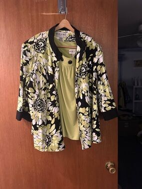 Jacket and Sleeveless Lime Green Scoop Neck Tank with Black Button Trim 2 pieces